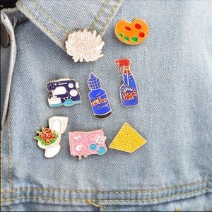 New - 8 Piece Thick Cartoon Enamel Pin Set Brooch